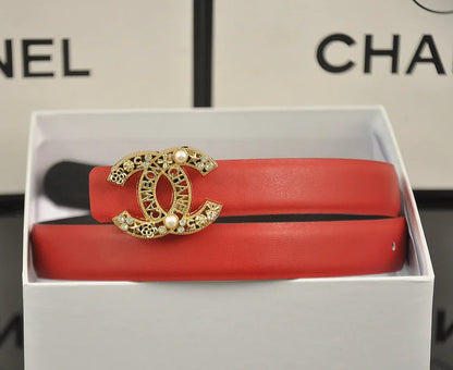 6-color   double C hollow-out LOGO pearl belt