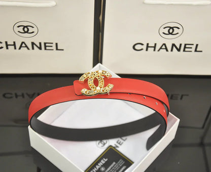 6-color   double C hollow-out LOGO pearl belt