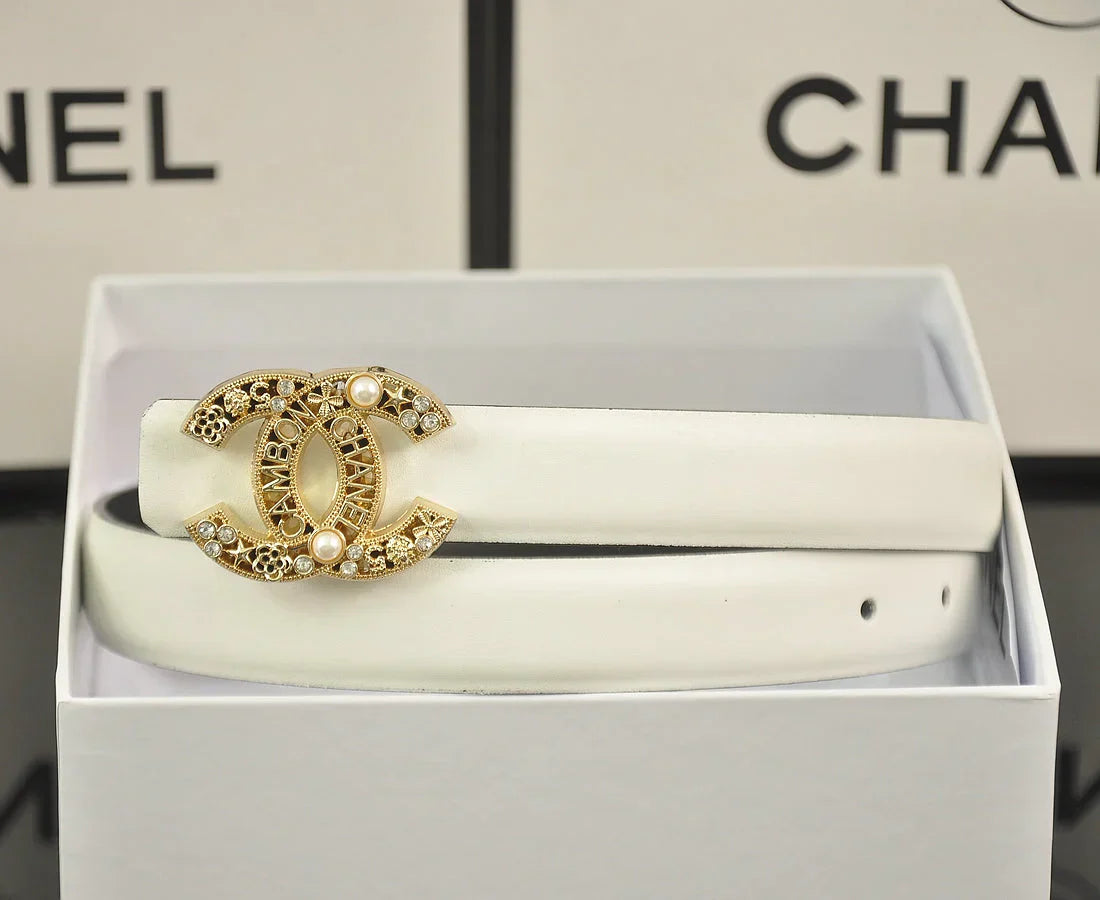 6-color   double C hollow-out LOGO pearl belt